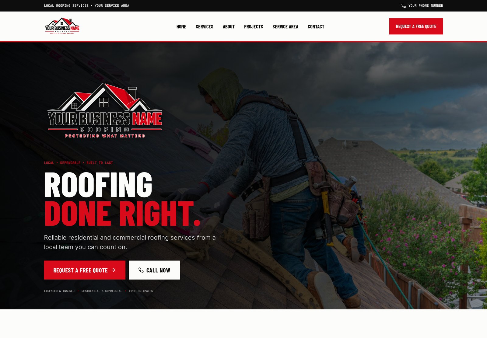 Roofing website example built by EV Web Co.