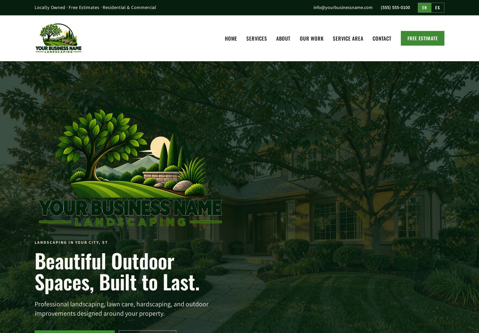 Landscaping website example built by EV Web Co.